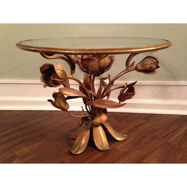 Gold Tole Tulip Flower Side Table