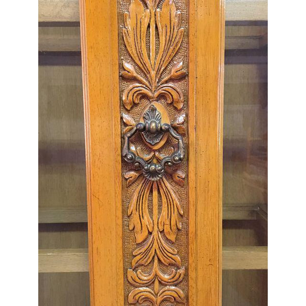 Art Deco Mid Century Wood Carved Display China Cabinet close up
