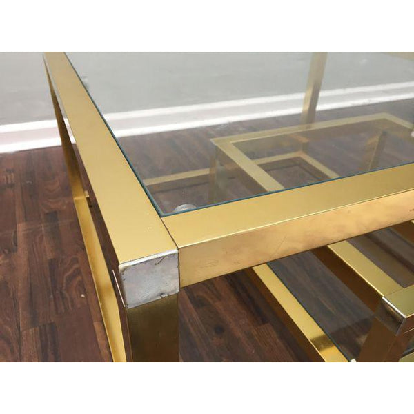 Cubist Brass Swivel Coffee Table with Wine Rack After Milo Baughman