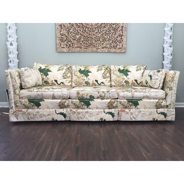 Henredon Inspired Hollywood Regency Chinoiserie Asian Bird Tuxedo Sofa