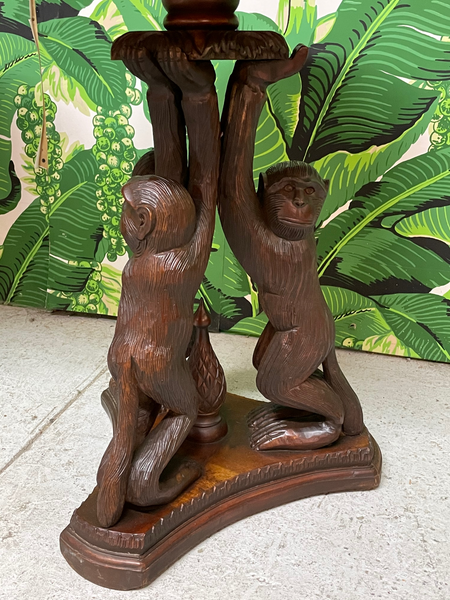 Hand Carved Monkey Pedestal Tables, a Pair lower view
