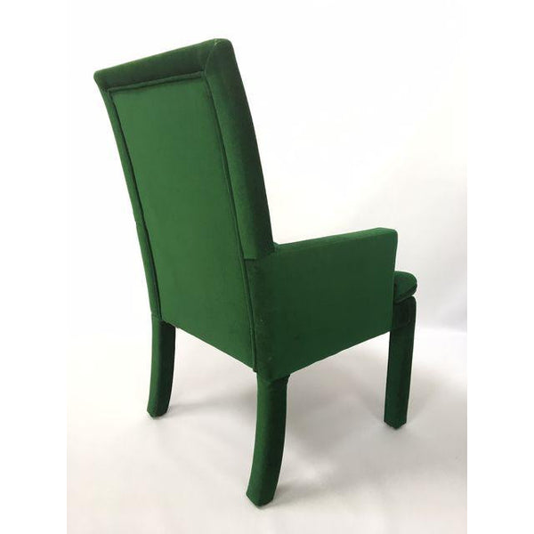 Set of 4 Green Velvet Parsons Dining Chairs After Milo Baughman