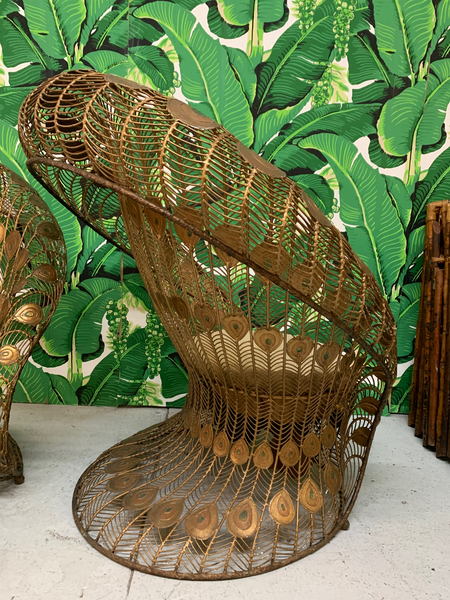 Vintage Sculptural Wrought Iron Peacock Chairs, a Pair rear view