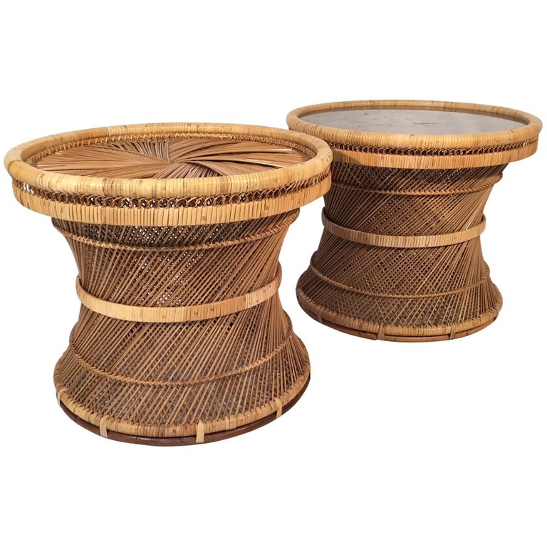 Twisted Rattan Hourglass Side Tables