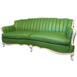 Dorothy Draper Style Green Leather French Provincial Sofa
