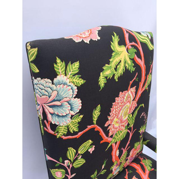 Pair of Chinoiserie Floral Arm Chairs After Milo Baughman