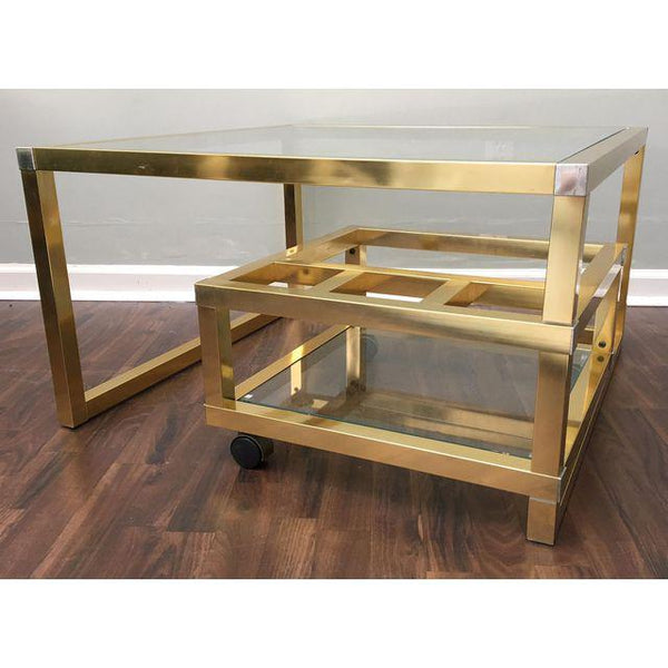 Cubist Brass Swivel Coffee Table with Wine Rack After Milo Baughman side view