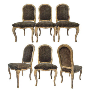 Set of 6 Leopard Print Art Deco Dining Chairs