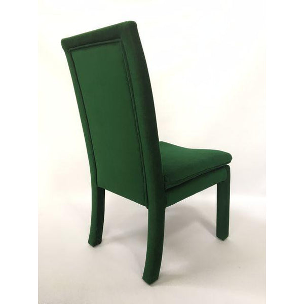 Set of 4 Green Velvet Parsons Dining Chairs After Milo Baughman