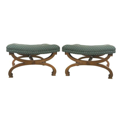 Pair of Dorothy Draper Hollywood Regency X-Benches or Stools