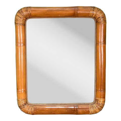 1970s Bamboo Framed Tropical Style Wall Mirror