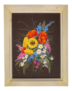 1970s Framed Floral Embroidery Wall Hanging