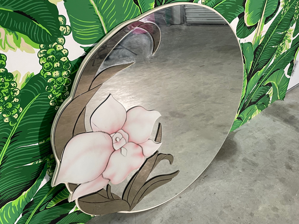 1980s Layered Floral Round Wall Mirror by David Marshall