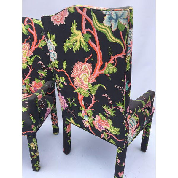 Pair of Chinoiserie Floral Arm Chairs After Milo Baughman