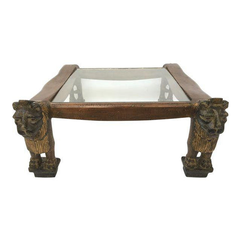 Egyptian Revival Sculptural Carved Lion Coffee Table