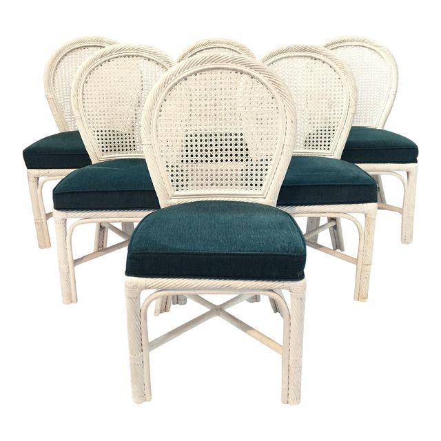 Set of 6 Twisted Rattan Bamboo Cane Back Dining Chairs