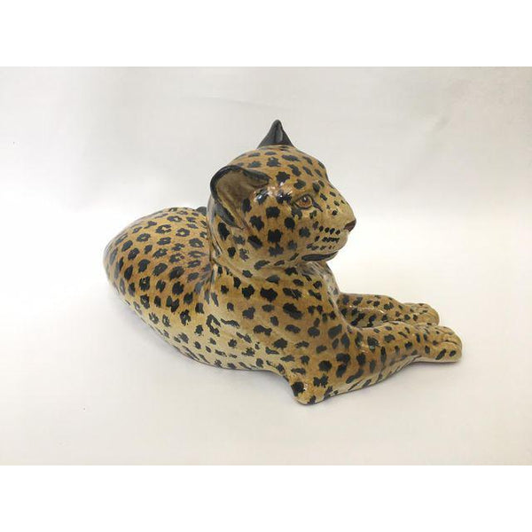 Hand painted Italian Art Deco Glazed Ceramic Leopard Cheetah Figurine