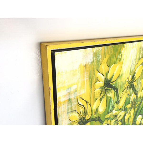 1970s Large Yellow Floral Framed Painting