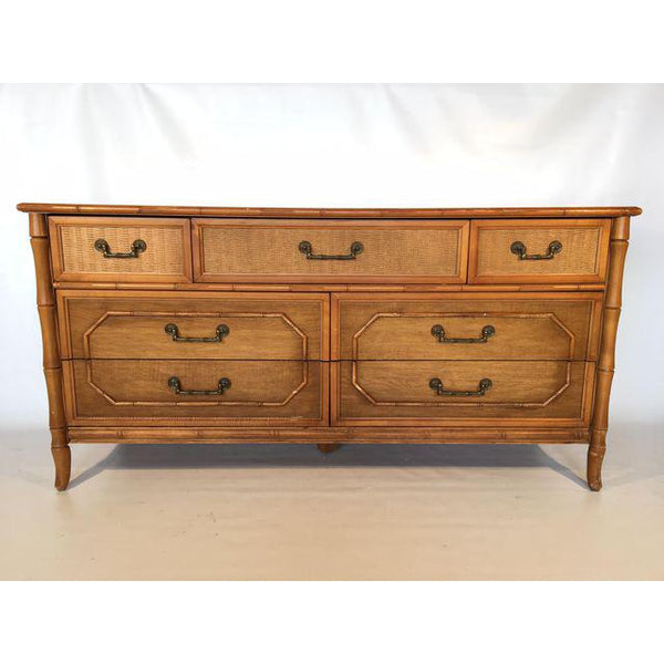 Broyhill Caned Rattan and Faux Bamboo Dresser front
