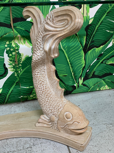Japanese Koi Fish Sculptural Console Table close up