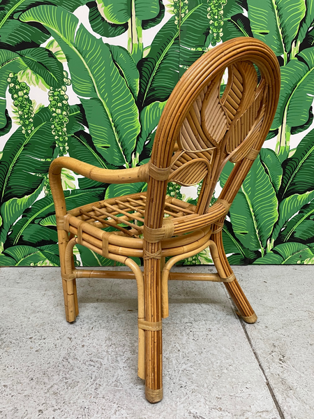Split Reed Rattan Palm Tree Back Dining Chairs, Set of 6 lower view