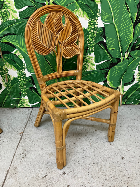 Split Reed Rattan Palm Tree Back Dining Chairs, Set of 6 front view