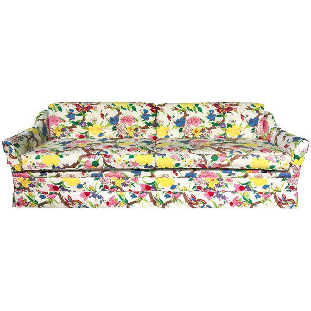 Dorothy Draper Style Hollywood Regency Floral Print Sofa