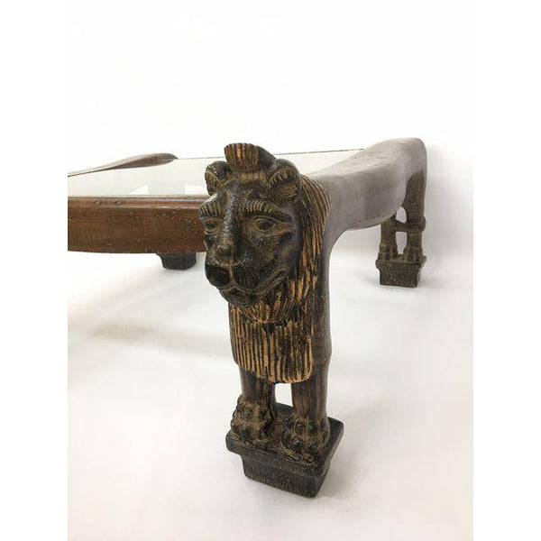 Egyptian Revival Sculptural Carved Lion Coffee Table
