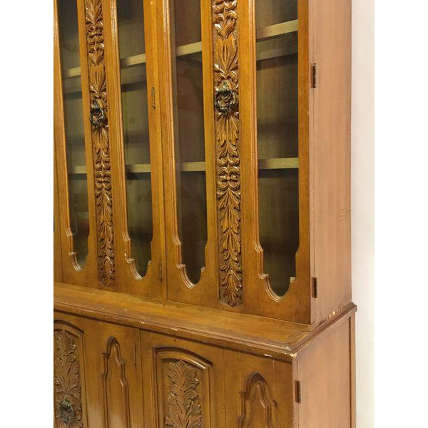 Art Deco Mid Century Wood Carved Display China Cabinet front