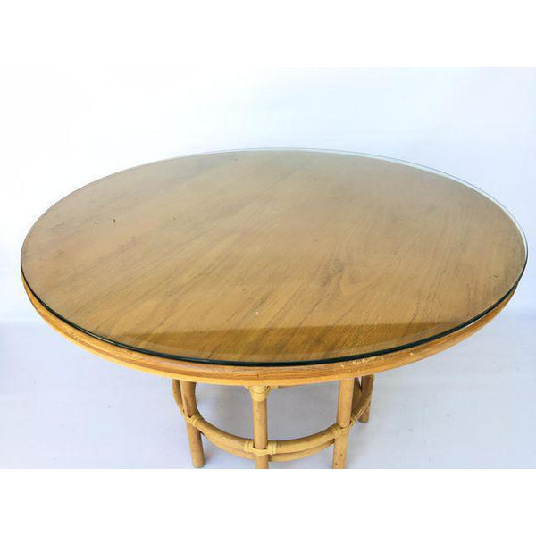 Brown Jordan Leather Rattan Bamboo Round Dining Table top