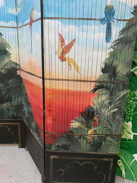 Large Hand Painted Birdcage 3 Panel Screen Room Divider close up