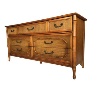 Broyhill Caned Rattan and Faux Bamboo Dresser