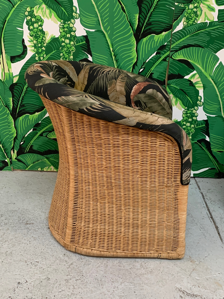Sculptural Wicker Club Tropical Chairs, a Pair side view