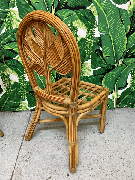 Split Reed Rattan Palm Tree Back Dining Chairs, Set of 6 rear view