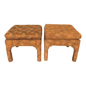 Pair of Upholstered Asian Style Pagoda Benches