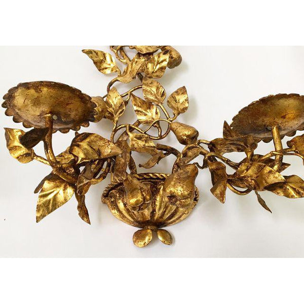 Pair of Italian Gold Gilt Tole Sconce Candle Holders