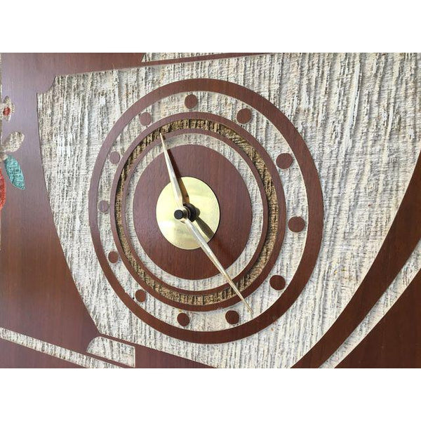 Mid-Century Modern Carved Wood Wall Clock