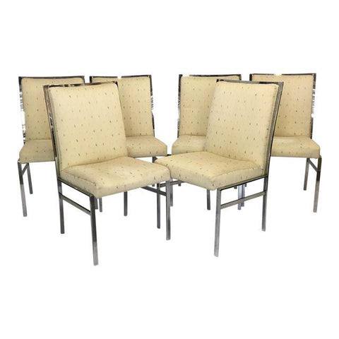 Chrome Upholstered Dining Chairs After Milo Baughman