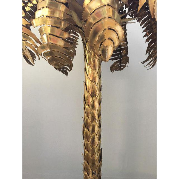 Maison Jansen Style Hollywood Regency Brass Palm Tree Floor Lamp close up
