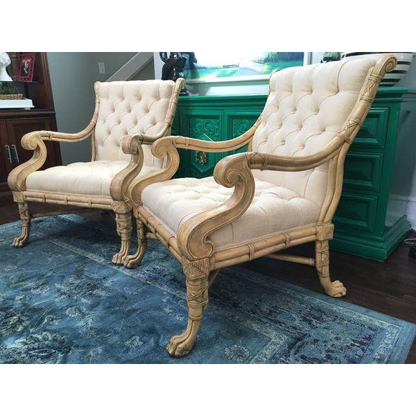 Pair of Maitland Smith Bamboo Claw Foot Chairs