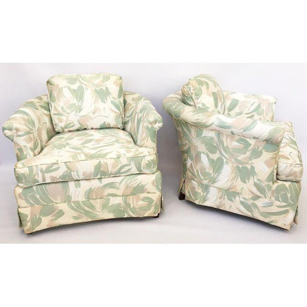 Pair of 1980s Art Deco Upholstered Club Chairs