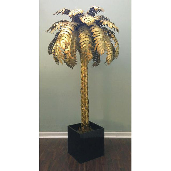 Maison Jansen Style Hollywood Regency Brass Palm Tree Floor Lamp front