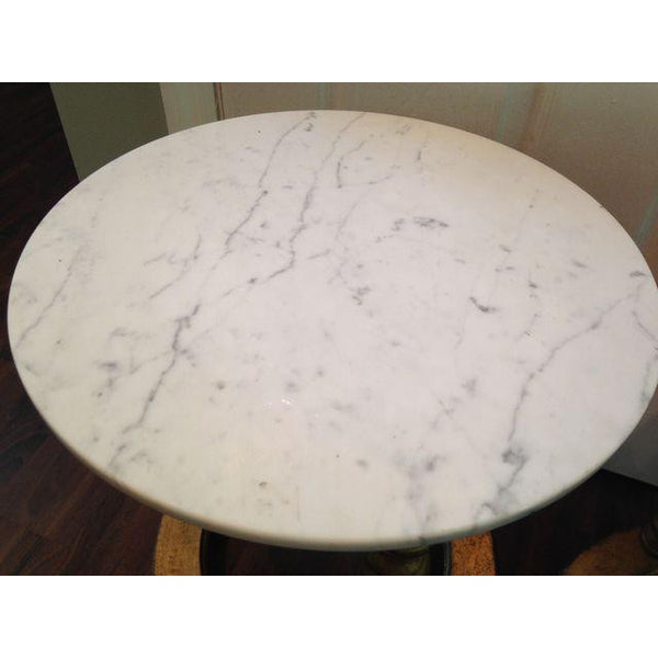 Round Florentine Carrara Marble Top Side Tables - Pair