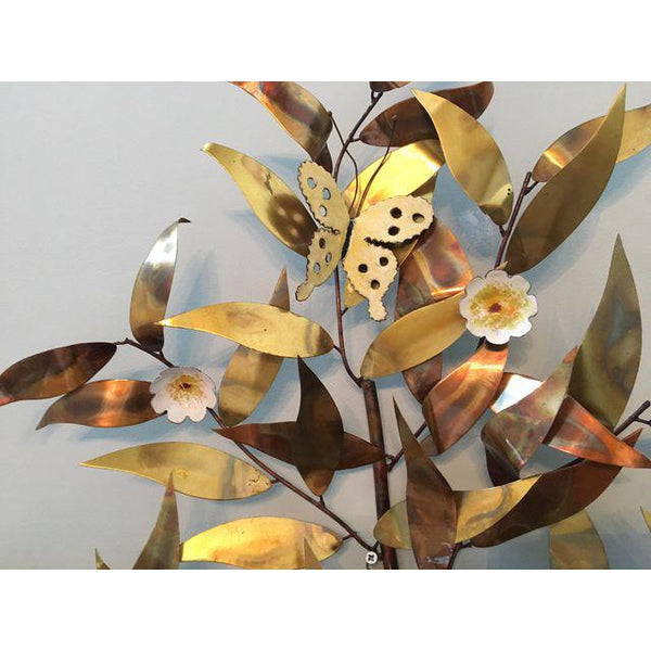 Hollywood Regency Brass and Tole Tree Wall Sculpture by Lee