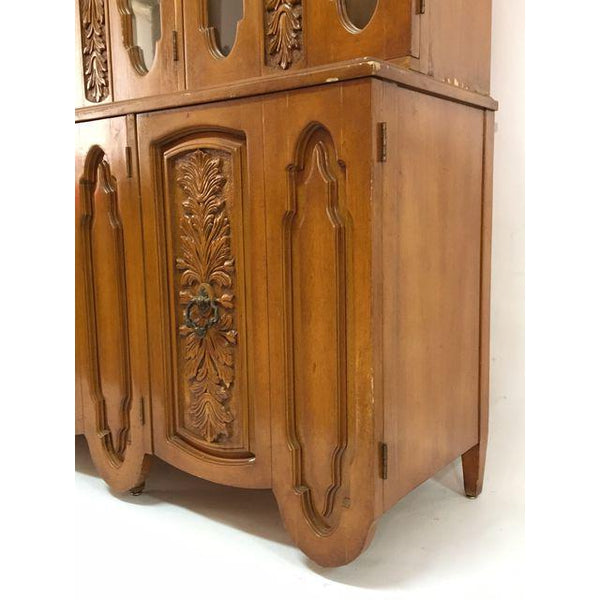 Art Deco Mid Century Wood Carved Display China Cabinet base