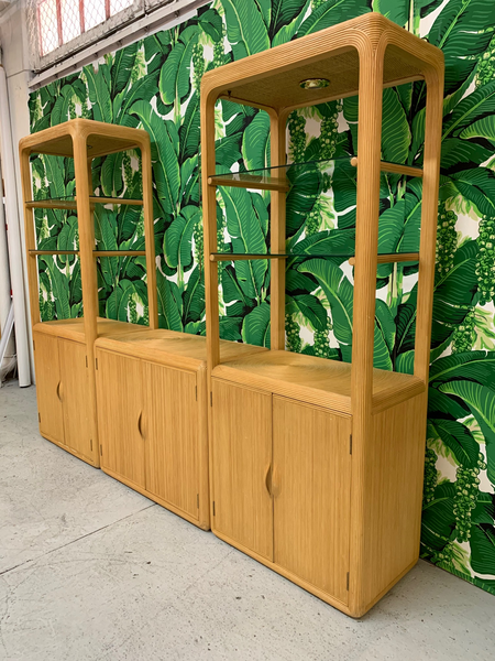 Split Reed Rattan Wall Unit in the Manner of Gabriella Crespi side view