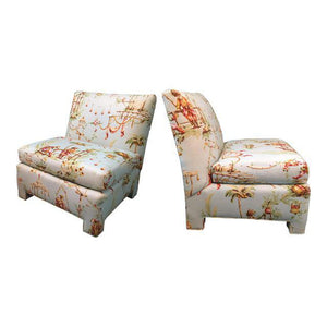 Pair of Chinoiserie Toile Slipper Chairs