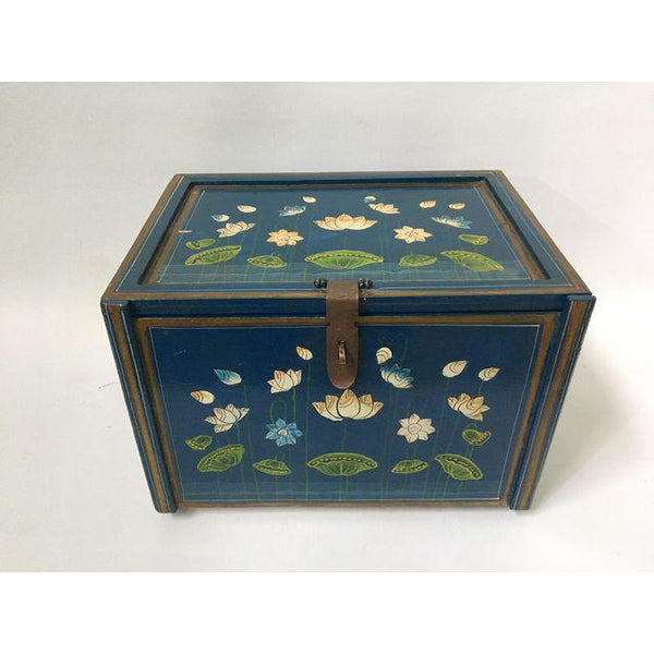 Vintage hand painted jewelry box front view