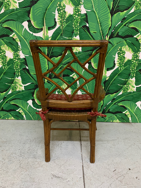 Set of Six Rattan Chinoiserie Faux Bamboo Dining Chairs rear view
