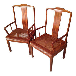 Pair of Henredon Asian Cane Dining Arm Chairs